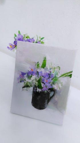 bunch of spring flowers painting, crocuses and snowdrops